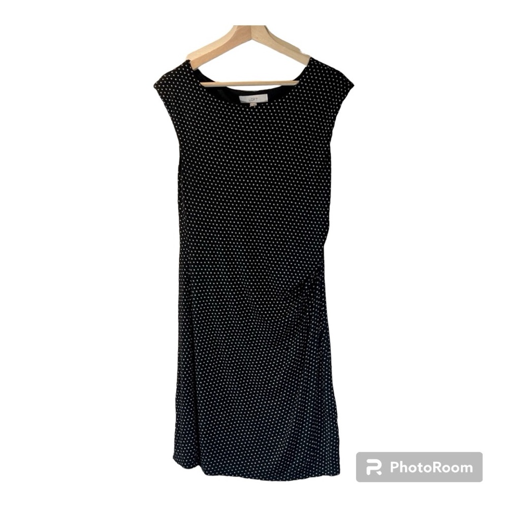 LOFT black/white rayon spandex dress with single-sided runching in size medium